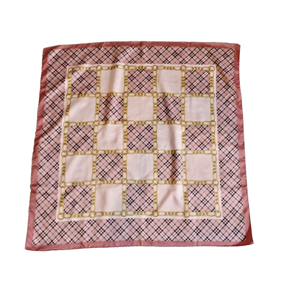 Art Of The Scarf Italian Tie Rack Scarf Womens Plaid Pink Beige Satin Polyester